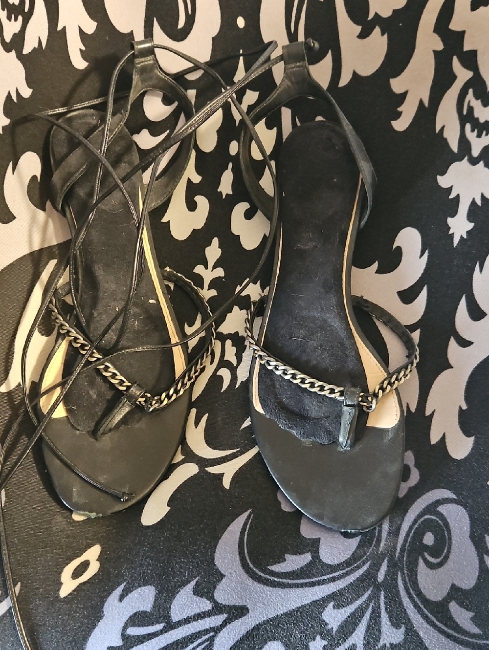 Vince Camuto Black Lace-Up Sandals with Chain Strap